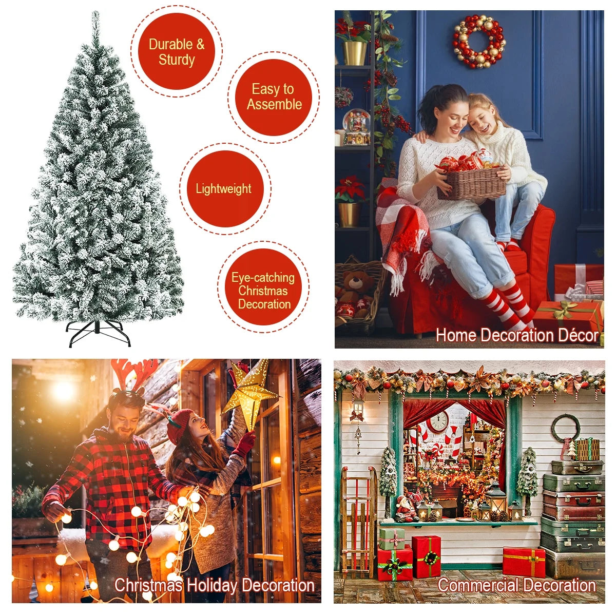 6Ft Snow Flocked Hinged Artificial Christmas Tree Unlit Holiday Decor