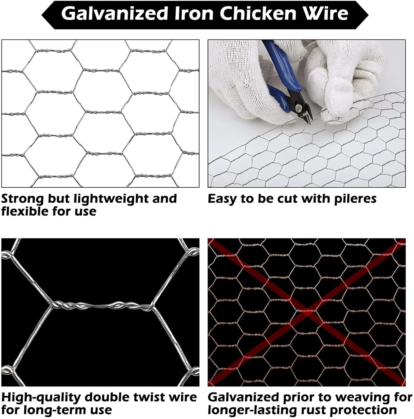 Chicken Wire Mesh Roll, 16.9 Inch X 40 Feet Metal Floral Chicken Wire Fencing for Crafts Poultry Garden, 0.6 Inch Hexagonal Galvanized Hardware Cloth for Chicken Rabbit Cage Welding Fencing