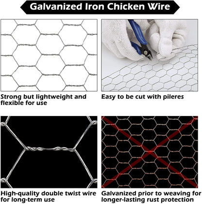 Chicken Wire Mesh Roll, 16.9 Inch X 40 Feet Metal Floral Chicken Wire Fencing for Crafts Poultry Garden, 0.6 Inch Hexagonal Galvanized Hardware Cloth for Chicken Rabbit Cage Welding Fencing