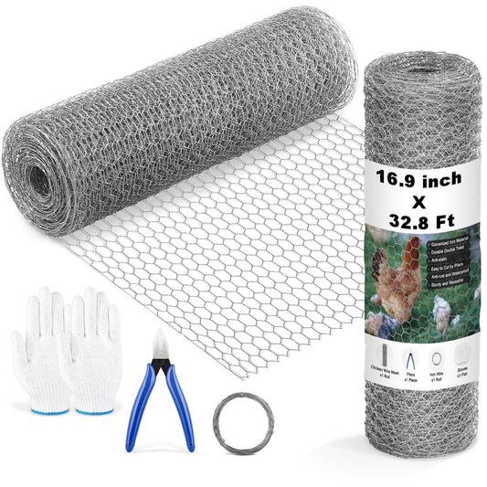 Chicken Wire Mesh Roll, 16.9 Inch X 40 Feet Metal Floral Chicken Wire Fencing for Crafts Poultry Garden, 0.6 Inch Hexagonal Galvanized Hardware Cloth for Chicken Rabbit Cage Welding Fencing